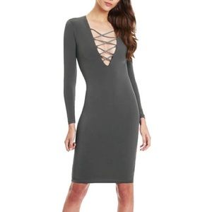 OASAP Fashion Lace Up Front Grey Bodycon Dress